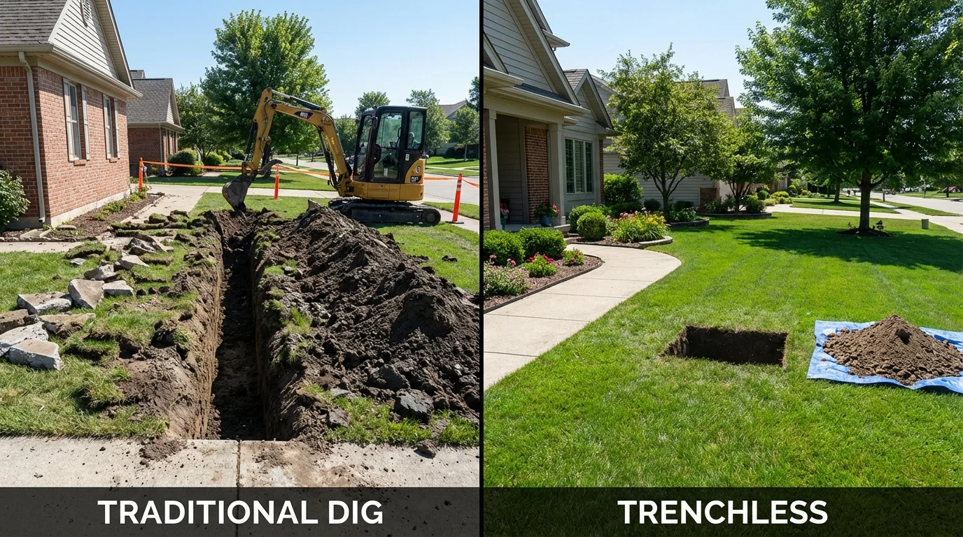 Trenchless sewer repair with minimal yard damage versus traditional excavation in Alexander, AR